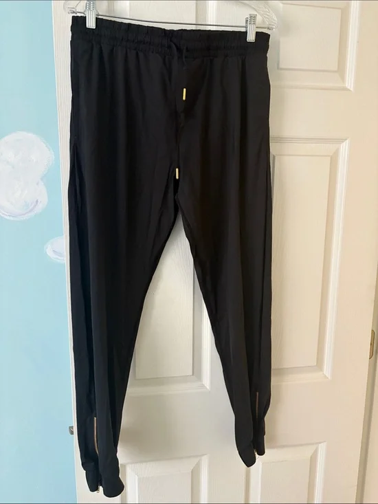 ZYIA Black Women's Track Joggers with Gold Accents