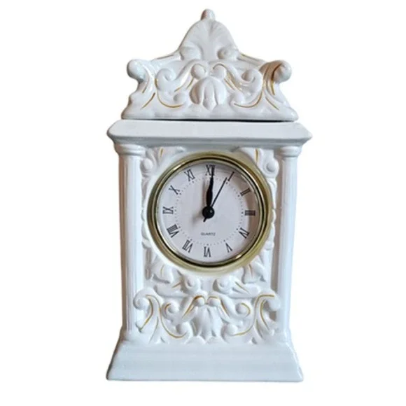 Disney Alice Through the Looking Glass Cookie Jar Clock Ceramic White Gold Trim‎