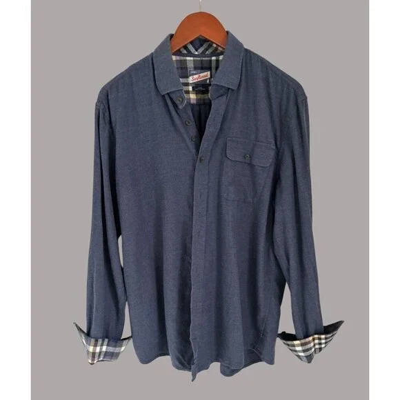 Johnnie-O Surf Flannel Shirt Large Navy Blue 100% Cotton Long Sleeve Button-Up W