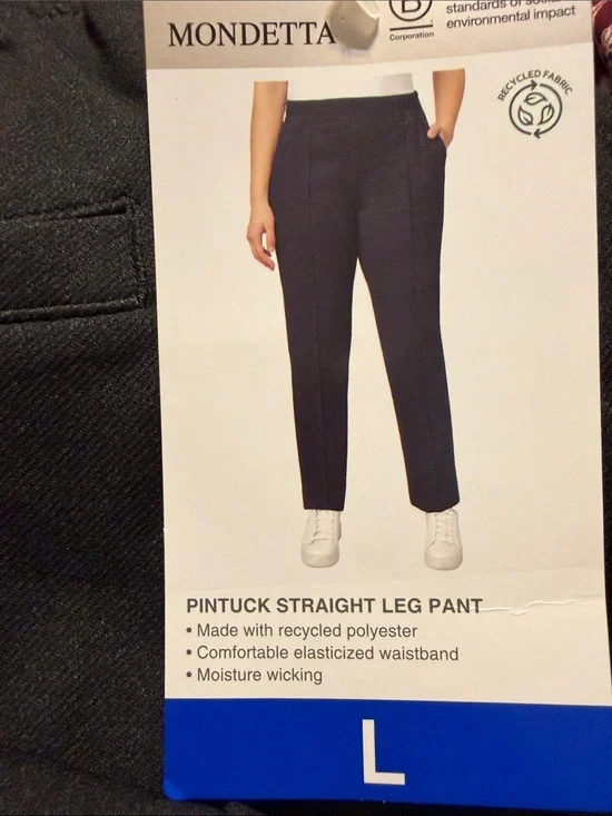 NWT Mondetta Ladies Pintuck Straight Leg Pants Black Size L