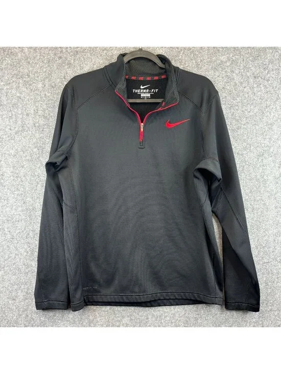 Nike Therma-FIT Mens 2XL Pullover Black Quarter Zip Swoosh Athletic 715199-010
