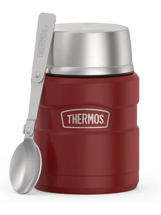 Vacuum-Insulated Food Jar with Spoon, 16oz, Matte Red - Perfect for Hot & Cold