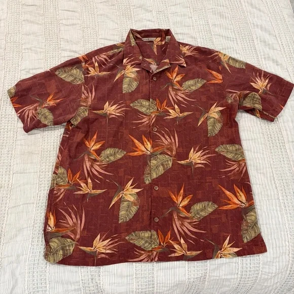 Vintage Tommy Bahama Silk Birds of Paradise Camp Shirt Large‎ Short Sleeve