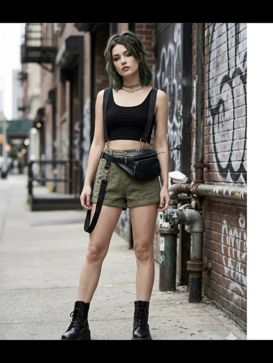 36 Point 5 Black Jumpsuit with Olive Utility Shor