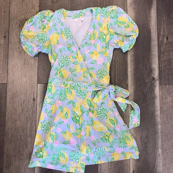 LILLY PULITZER MINT BLUE SAILYN LEMON PRINT ROMPER S