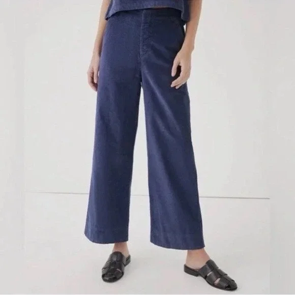 Pact Women's XL Modern Corduroy Wide Leg Pants Ink Blue Organic Cotton High Rise