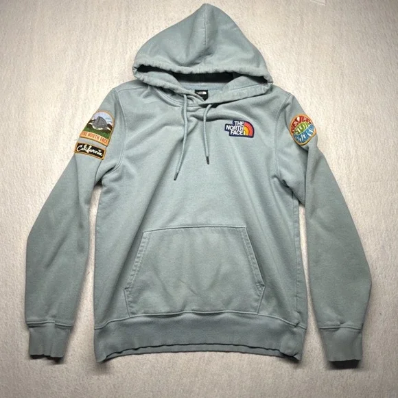 The North Face Novelty Patch Hoodie Mens Medium Light Mint Green Sweatshirt