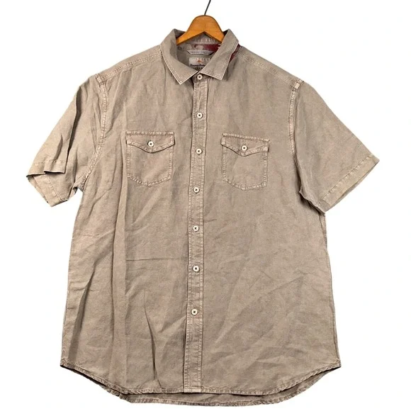 Tommy Bahama Jeans Button‎ Down Mens Medium Tan  Linen Tencel Shirt