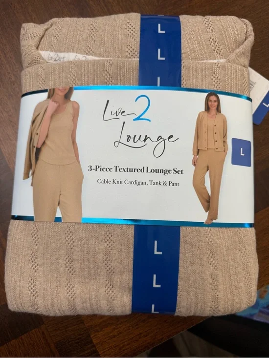Women's Tan Cable Knit Lounge Set- 3-piece