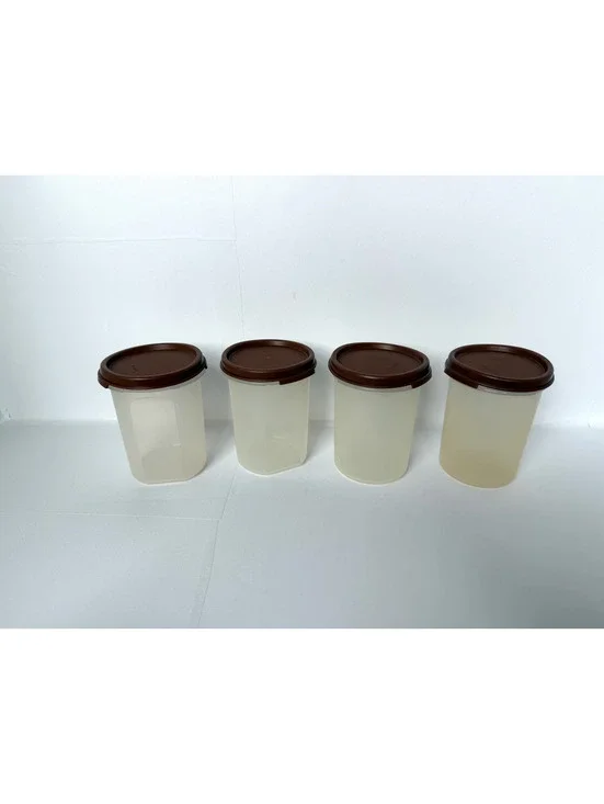 Set of 4 Vintage Tupperware Containers with Brown Lids 15 fl. oz. / 4440 ml