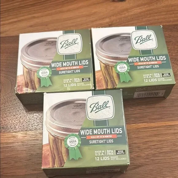 New Ball Set of 3 12 Packs of Wide Mouth Lids
