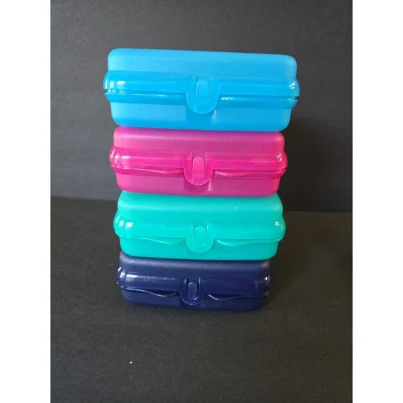 Tupperware Hinged Sandwich Keepers -Set of 4- Jewel Toned Pink Blue Turquoise