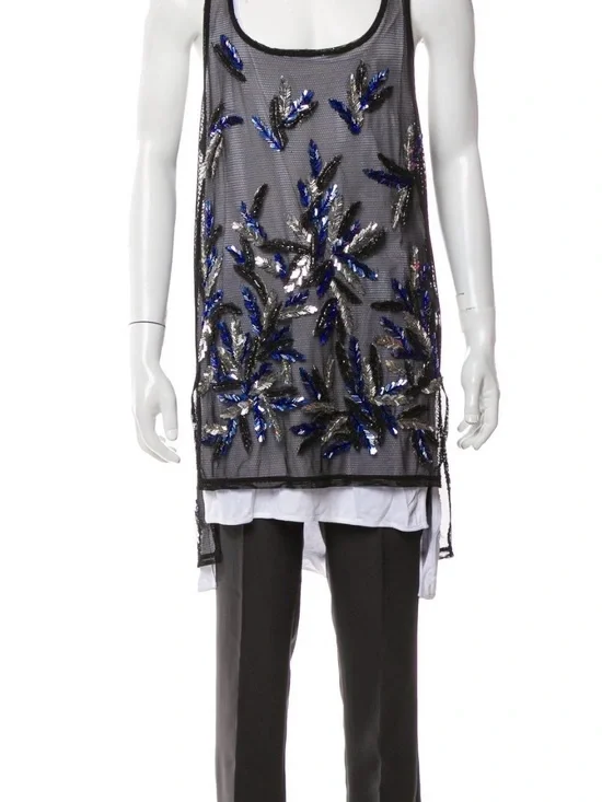 DSQUARED2 Black Mesh Tank with Blue and Silver Sequin Embellishment