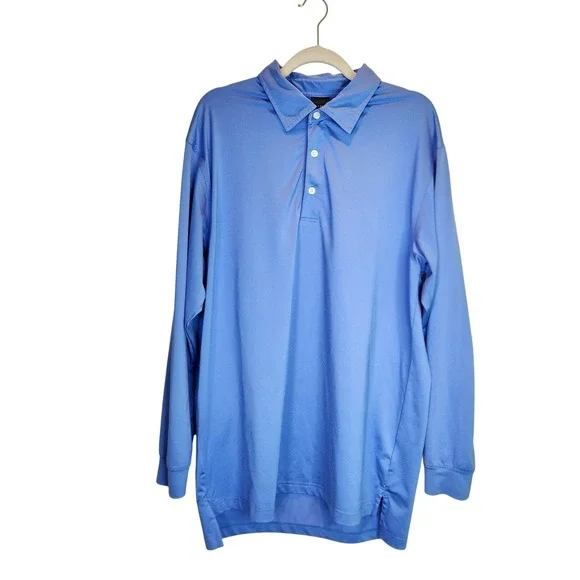 Dunning Golf Mens‎ Long Sleeve Polo Shirt Light Blue Performance Size Large
