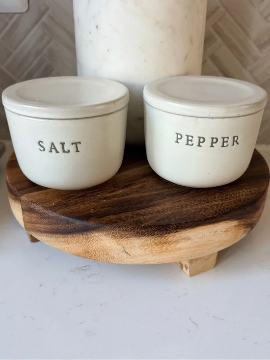 Cream Salt & Pepper Ceramic Jars with Lids