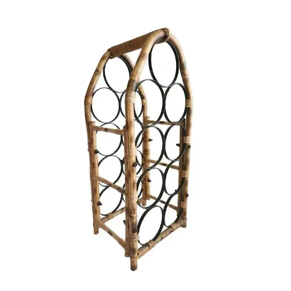 Mid Century Bamboo 9 Bottle Wine Rack
