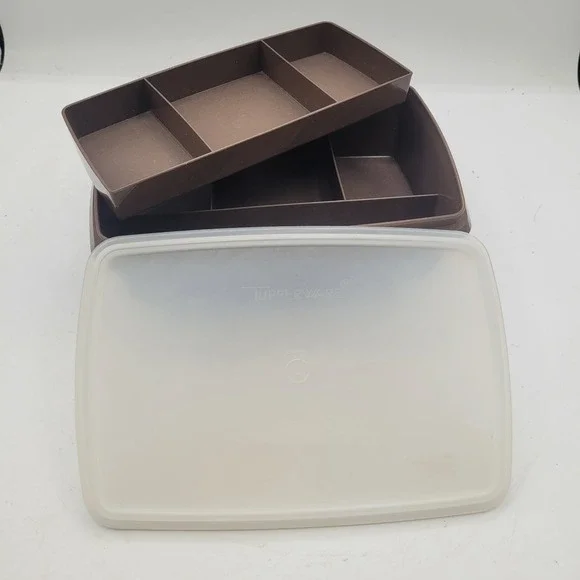 Vintage Tupperware Tuppercraft Organizer Brown 767-2 Stow‎ N Go W/Lid and Tray