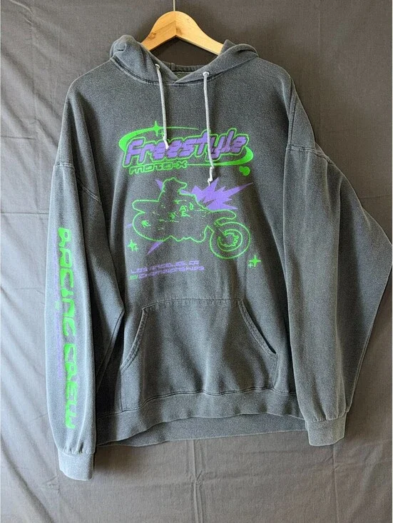 Freestyle Moto‑X Hoodie S/M Gray Racing Crew Westside Originals Graphic Sweatshi