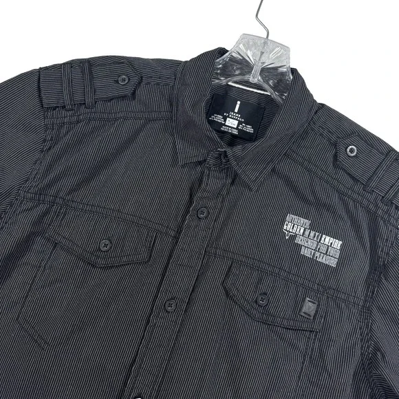 I‎ Jeans Buffalo Mens S Meyer Shirt Button Up Striped Short Sleeve Black White