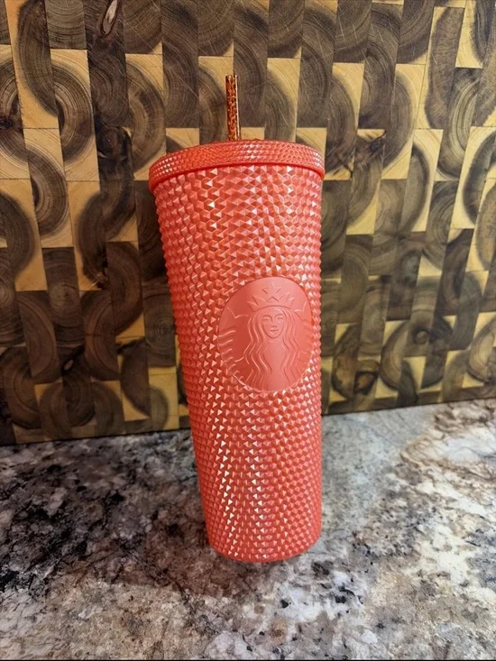 Starbucks Coral Studded Tumbler with Matching Lid and Straw