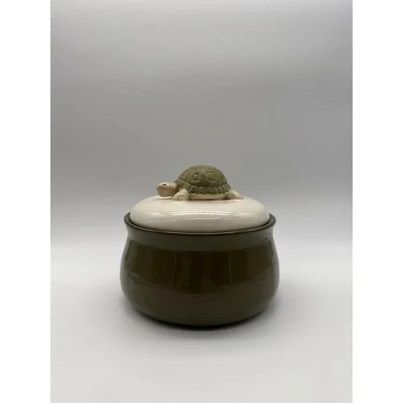 Hand Thrown Butter Crock Olive With Turtle Handle *Read
