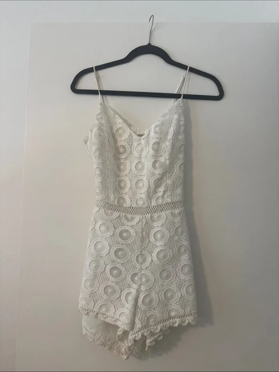 Lovers + Friends White Crochet Lace Romper