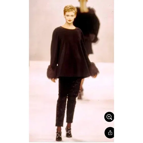 Isaac Mizrahi 6 8 Runway F/W 94 Faux Fur Sweater VTG Cigarette Pant Suit Black