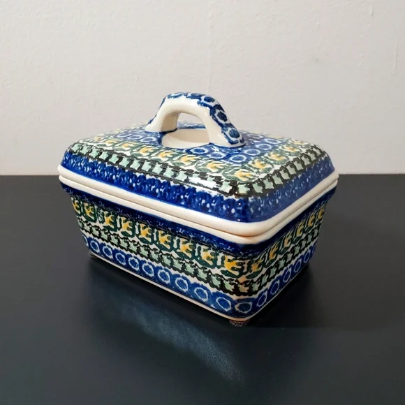 Ceramica Artystyczna Unikat Polish Pottery Covered Butter Box