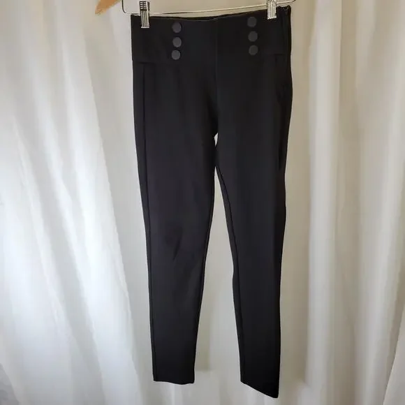 Zara Black Knit Button Front Skinny Dress Leggings Side Zip, XS