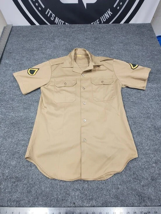 Vintage 70’s US Army Khaki Tan Private First Class Dress Shirt Size S