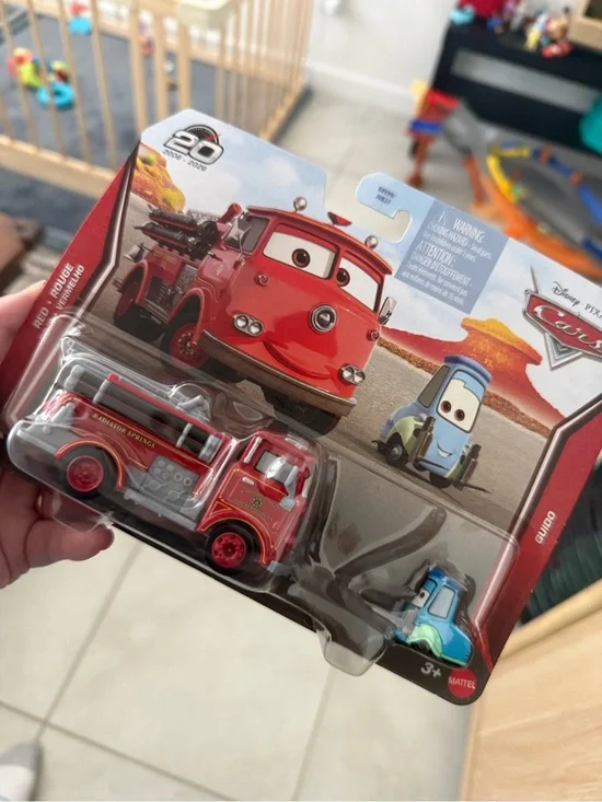Disney Red Fire Truck Playset with Blue Tow Car