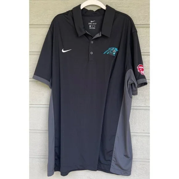 Nike Mens Carolina Panthers Dri-Fit Short Sleeve Polo Black Grey Size XXL