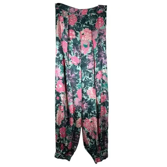 Ronny Kobo Kristine Floral Silk Blend Pants Satin Jacquard Tapered Harem Medium