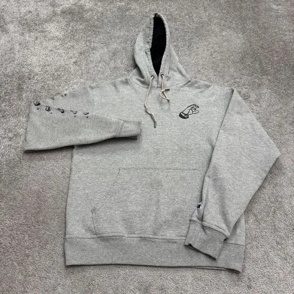 Champion Hoodie Pullover Sweatshirt Men Medium Gray Fleece Pocket Outdoor Active