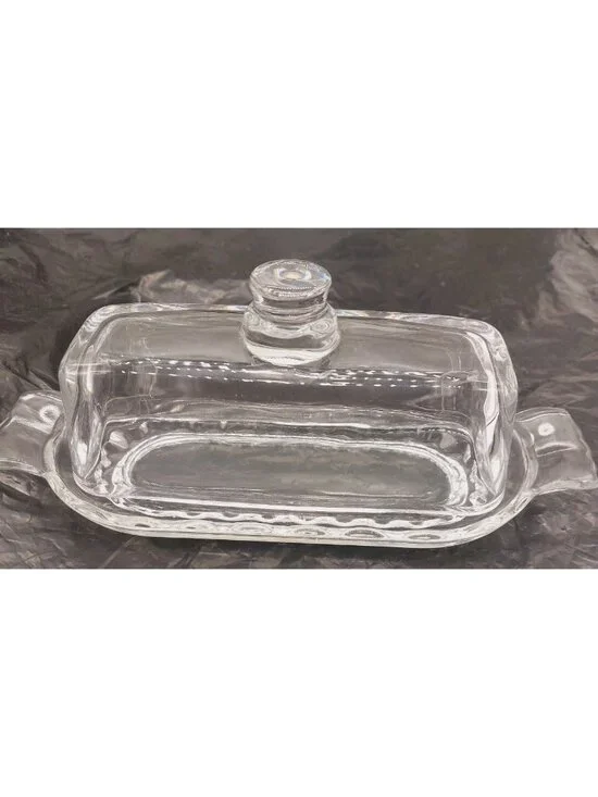 Glass Butter Dish with Lid for Countertop Clear Crystal Classic