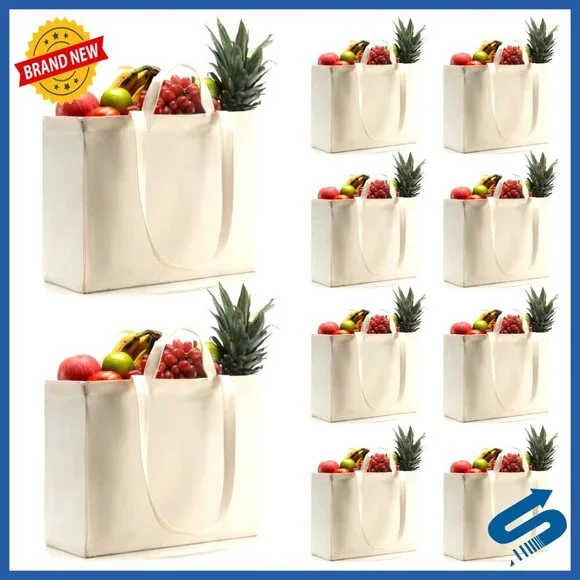 Canvas Tote Bag Heavy Duty Foldable Washable Long Short Handles Eco-Friendly