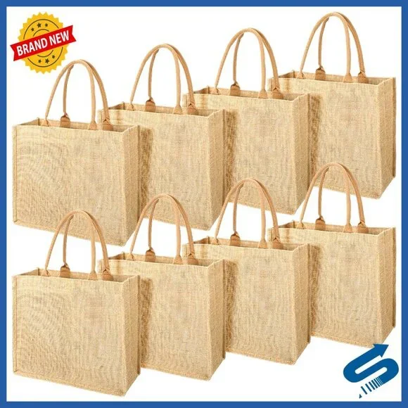 Reusable Jute Tote Bags Natural Burlap Eco-Friendly Grocery Shopping Travel
