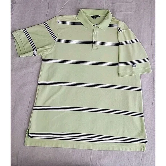 Brooks Brothers Polo Shirt Mens XL Green Striped Performance Knit Cotton‎ Preppy