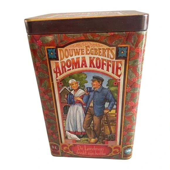 Vintage Douwe Egberts Aroma Koffie Tin De Landman Dutch Coffee Canister Blue Red