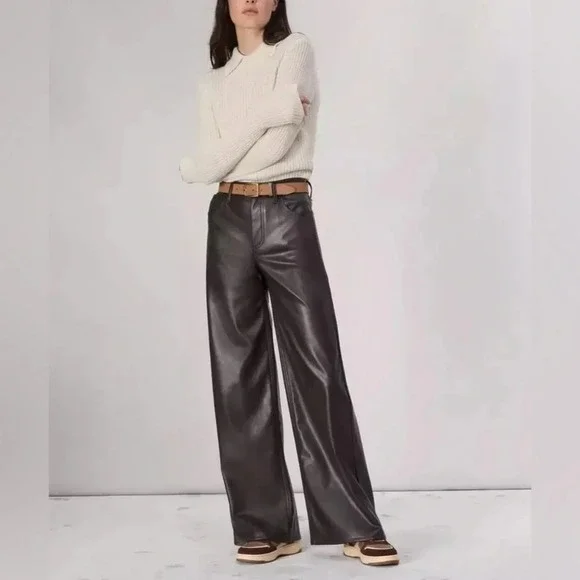 Rag & Bone Sofie Faux Leather Wide Leg Pant Size 31 Brown