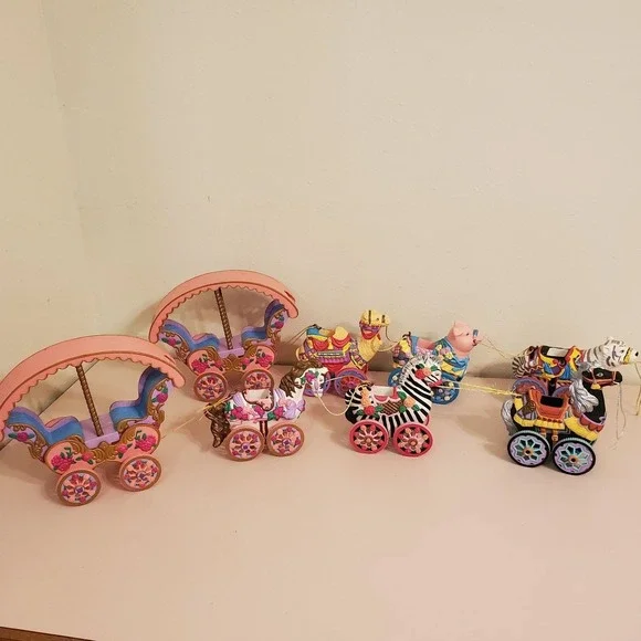 Kidkore 1998 Circus‎ Fair Tiger Pig Zebra Pull Toy Camel Horse Vintage Decor