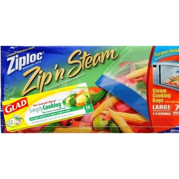 Ziploc Zip n Steam Bags Medium Glad Simply Cooking Microwave Steamer Lot 17 Bags