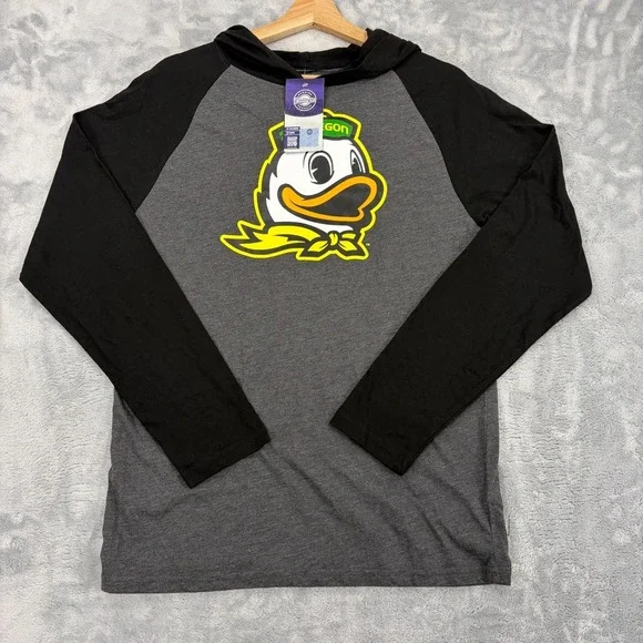 Oregon Ducks Mens Medium Lightweight Long Sleeve Hoodie Shirt Grey Black NEW