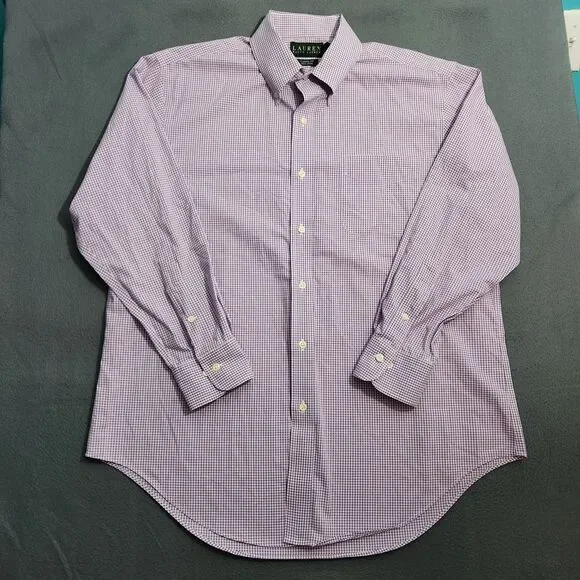 Lauren Ralph Lauren Shirt Men 16.5 Purple Check Classic Fit Non Iron Button Down