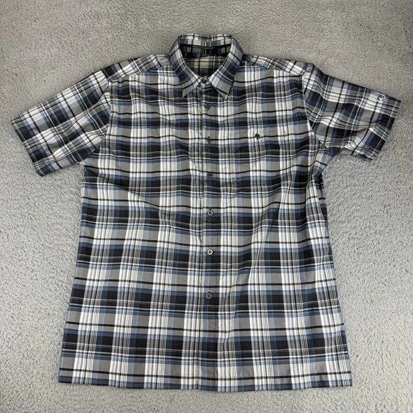 KUHL Men's Large Blue Plaid Short Sleeve Button Up Shirt Outdoor‎ Pockets
