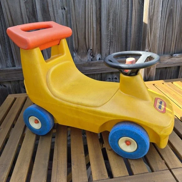 Vintage ‎ Little Tikes yellow race car Ride On Push Toy Roadster Made In USA