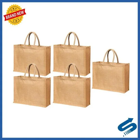 Large Jute Tote Bags Set Reusable Eco-Friendly Natural Burlap Beach Shopping