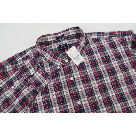 J.Crew Button Down Shirt Mens XXL Navy Red Plaid Flex Washed Classic BP969 NEW