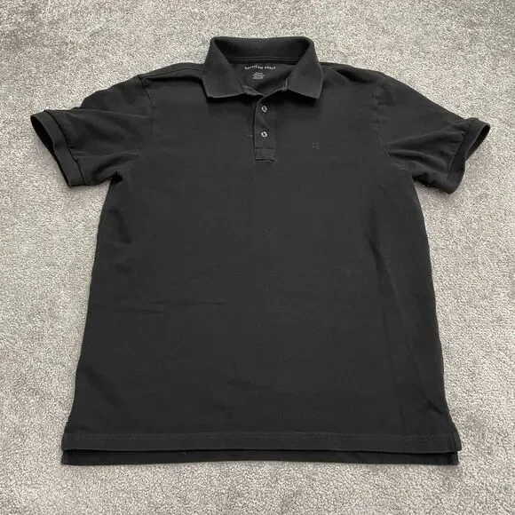 American Eagle Standard Fit Polo Shirt Mens Medium Balck Short Sleeve Cotton Top