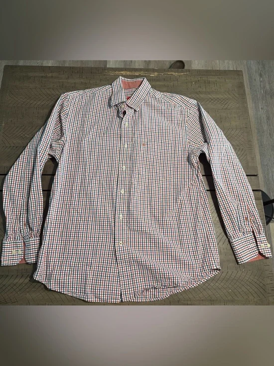 Izod Men's White, Red & Blue Check Button-Down Shirt